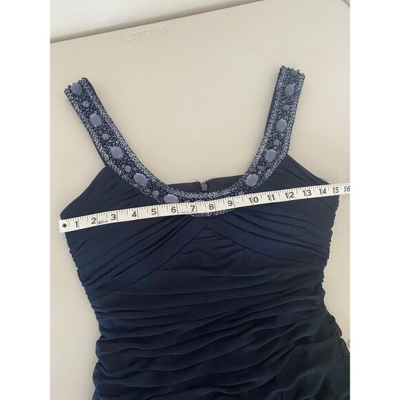 Vintage Cache Y2K Navy Beaded Scoop Neck Chiffon Bodycon Mini Dress 6 - Picture 6 of 9
